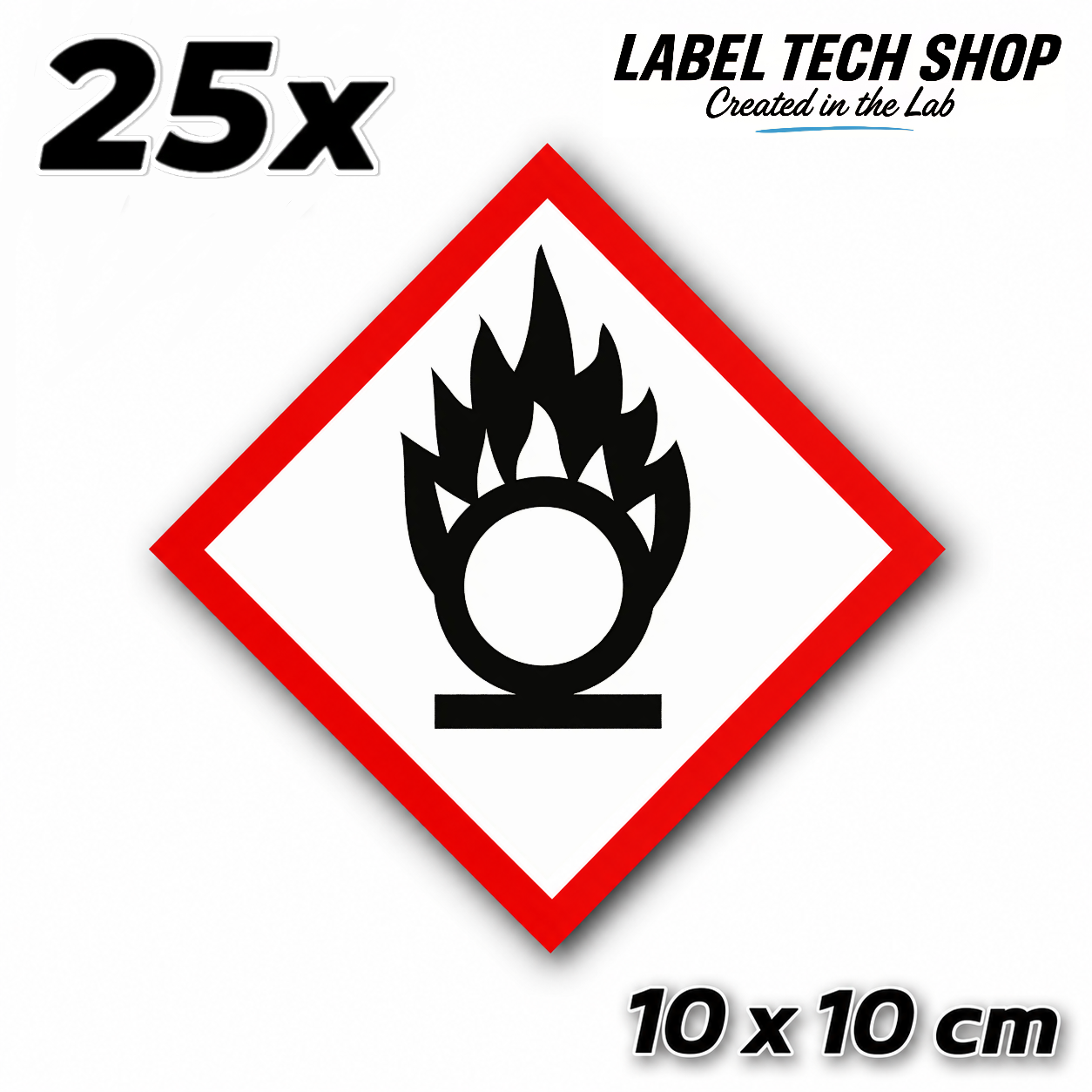 GHS03 Brandfördernd Aufkleber Oxidizing Hazard Sticker Gefahrstoffsymbol Gefahrgut Chemie Labor Kennzeichen nach CLP / GHS Arbeitssicherheit