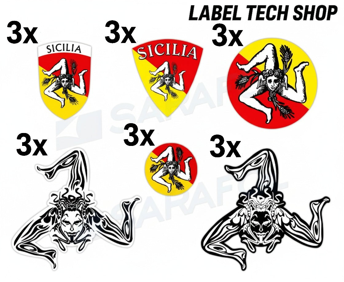 Sizilien Sticker Set 18x – Sicily Sicilia Flaggen Aufkleber Collection Pack