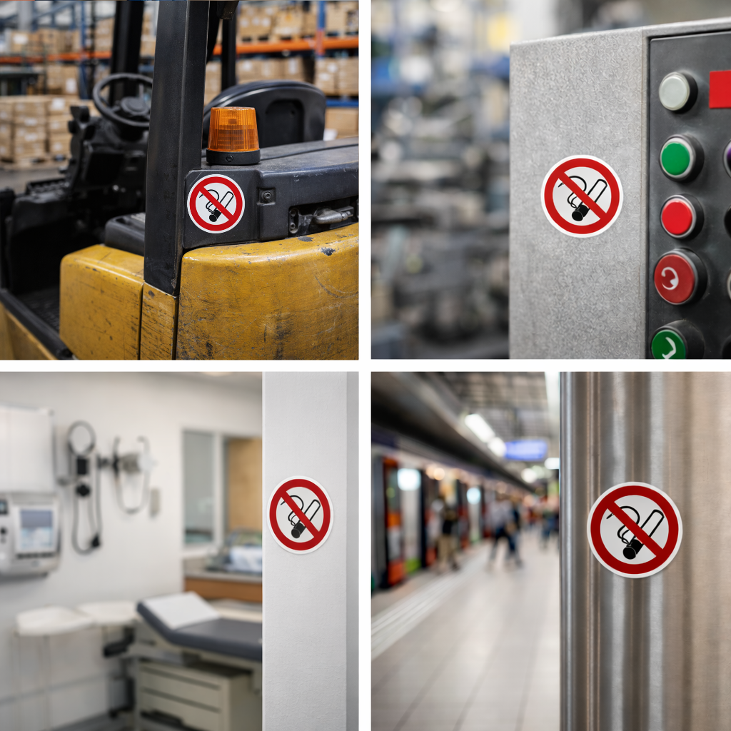 Rauchen verboten Aufkleber Ø5 cm – No Smoking Sticker – No Fumar Hinweiszeichen Innen & Außen – Verbotsschild (126)