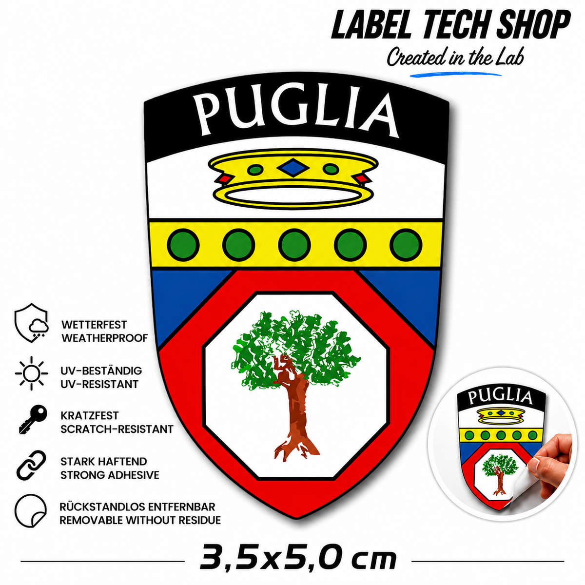Apulien Puglia Pugliese Aufkleber Adesivo Sticker Bari Foggia Flagge Wappen Emblem Auto Helm 3,5x5,5cm NR.012