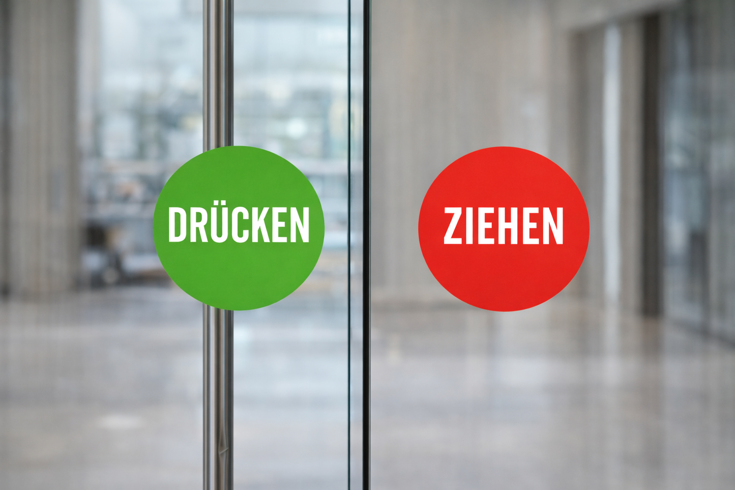 1x Drücken 1x Ziehen Aufkleber 6,0 cm Ø Sticker Hinweiszeichen Gebotszeichen Schild Außenbereich Innenbereich 119