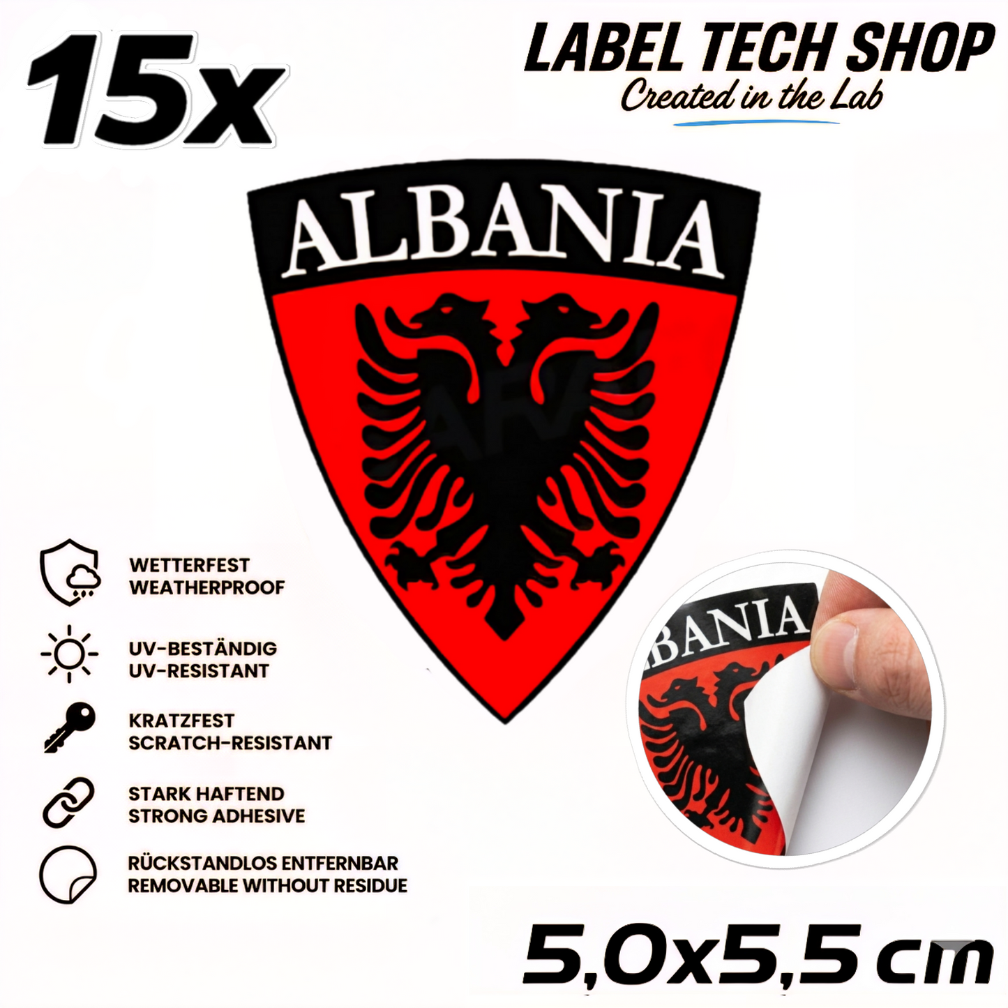 🇦🇱 Albanien Aufkleber Albania Sticker Shqiperia Adler Wappen Emblem Auto Helm 5,0x5,5cm NR.004