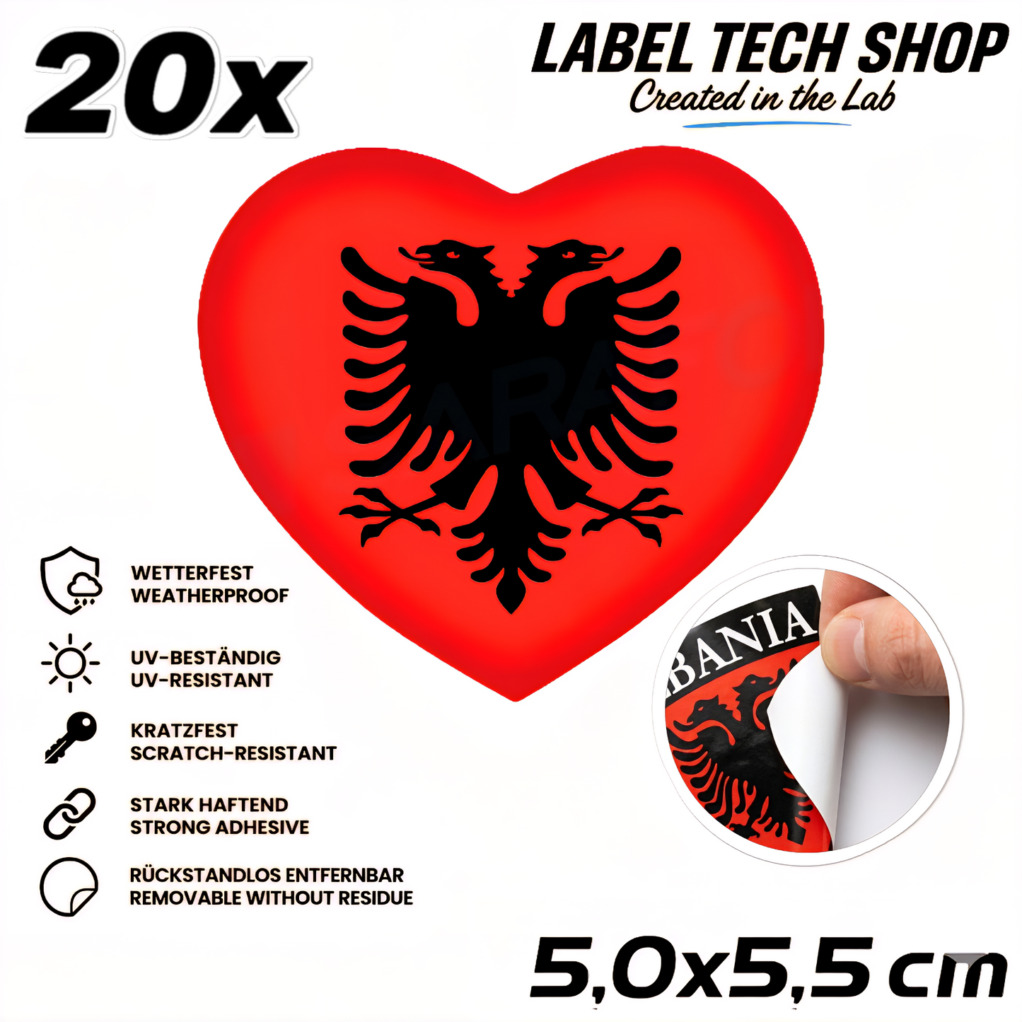 🇦🇱 Albanien Herz Aufkleber Albania Heart Sticker Zemra Shqiptare Sticker Adler 5,0x5,5cm NR.005