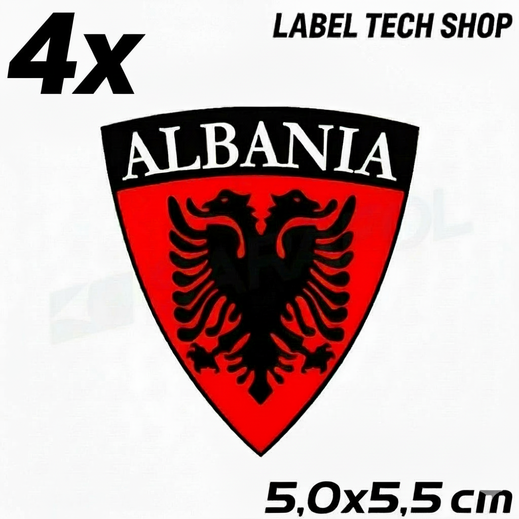 4x Albania Shqiponja Wappen Sticker – Albanien Flagge Emblem Aufkleber 5,0x5,5cm (004)