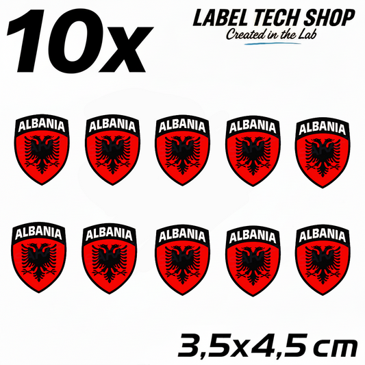10x Albanien Aufkleber (Klein) Shqipëria Shqiponja  – Albania Flagge Emblem Wappen Sticker 3,5x4,5cm (103)
