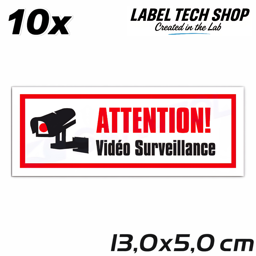 Autocollant Vidéo Surveillance – Attention Caméra Sécurité – Sticker Surveillance – 13,0 × 5,0 cm (125)