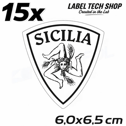 15x Sizilien Aufkleber, Sicilia Sicily Flag Wappen Sticker Black,White 6,0x6,5cm (063)