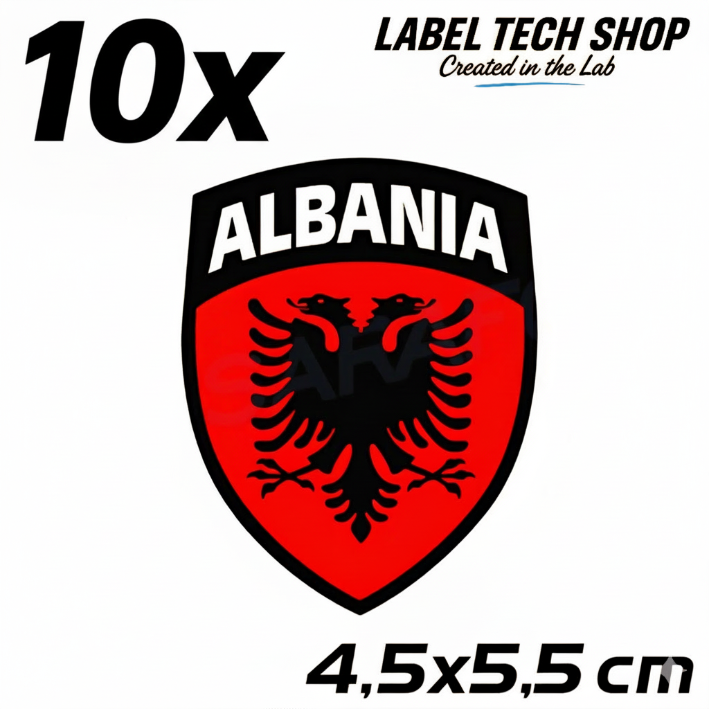 10x Albanien Aufkleber Shqipëria Shqiponja  – Albania Flagge Emblem Wappen Sticker 4,5x5,5cm (100)