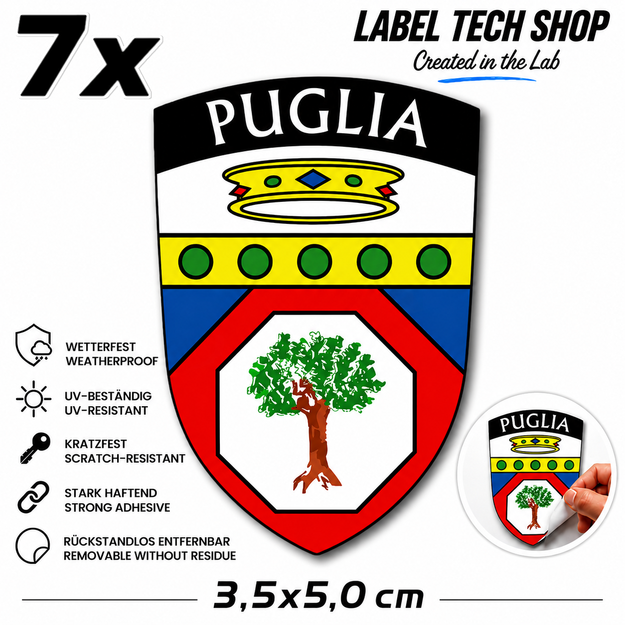 Apulien Puglia Pugliese Aufkleber Adesivo Sticker Bari Foggia Flagge Wappen Emblem Auto Helm 3,5x5,5cm NR.012