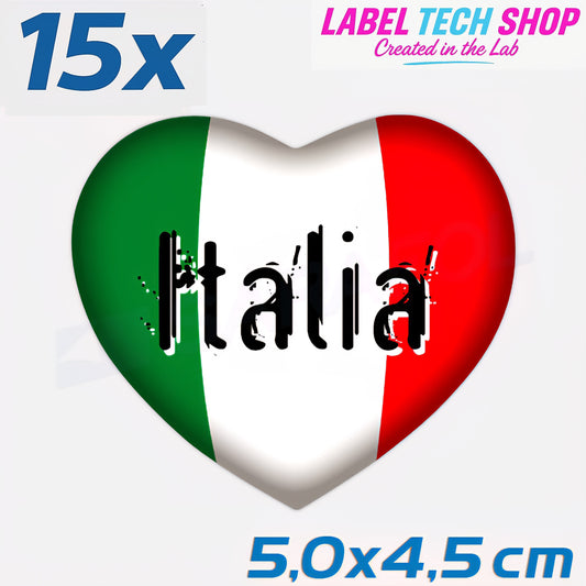15x Italia/Italien Aufkleber Herz 5×4,5cm Flagge Italien Adesivo Cuore Sticker 060