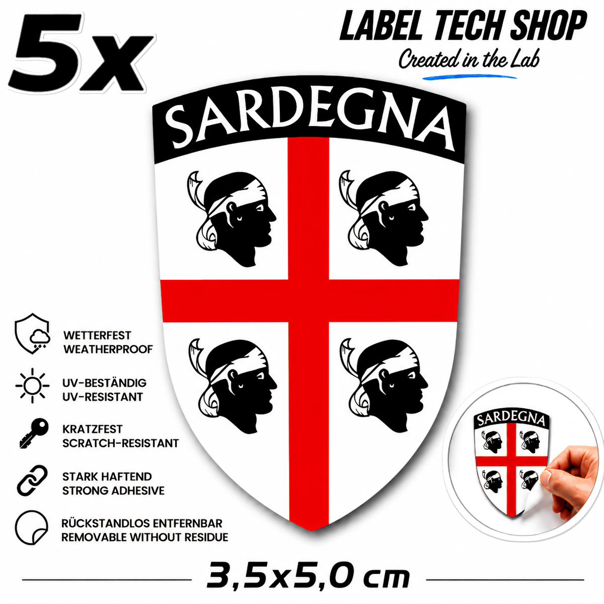 Sardegna Sardinien Sardinia Aufkleber Adesivo Sticker Quattro Mori Flagge Wappen Emblem Auto Helm 3,5x5,5cm NR.015