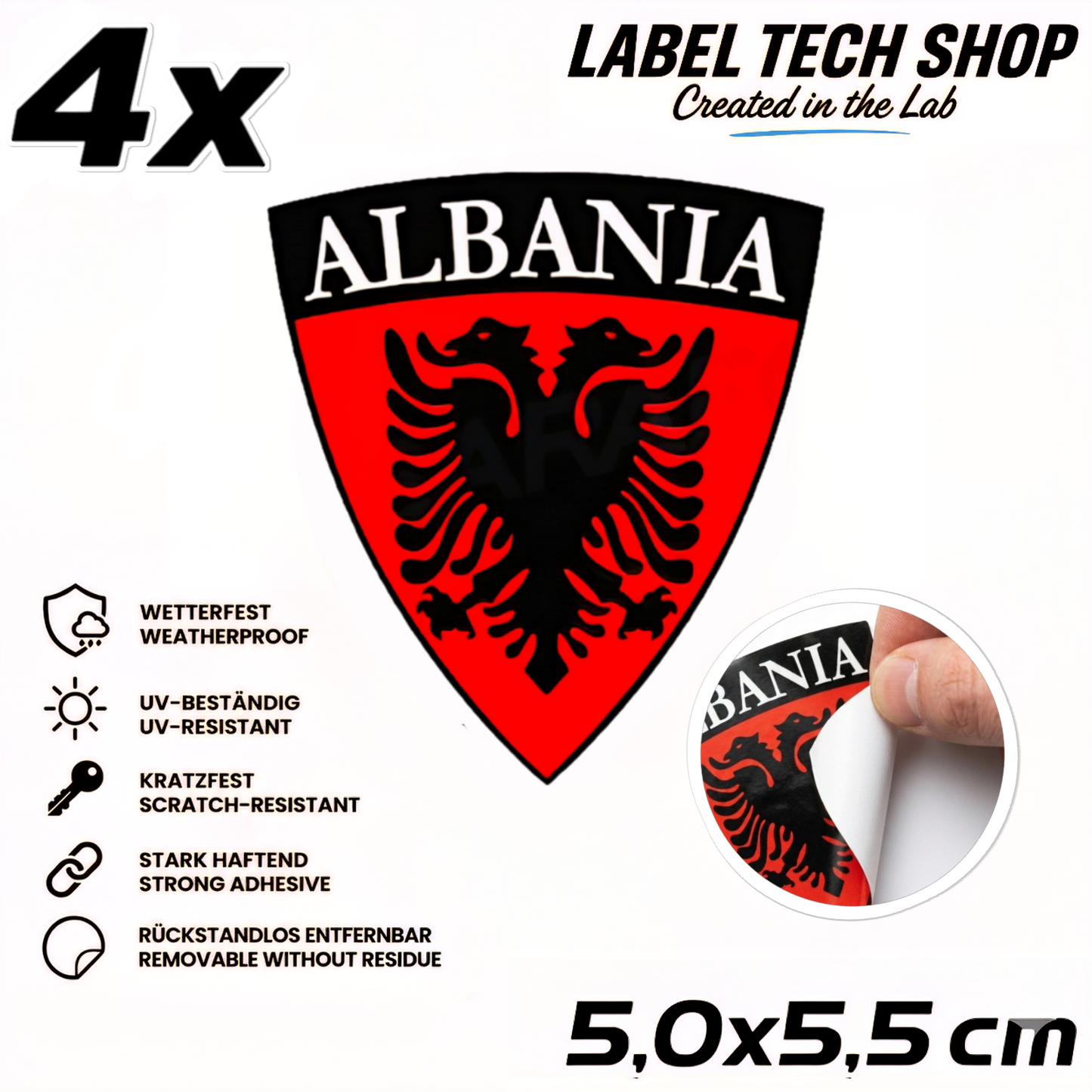 🇦🇱 Albanien Aufkleber Albania Sticker Shqiperia Adler Wappen Emblem Auto Helm 5,0x5,5cm NR.004