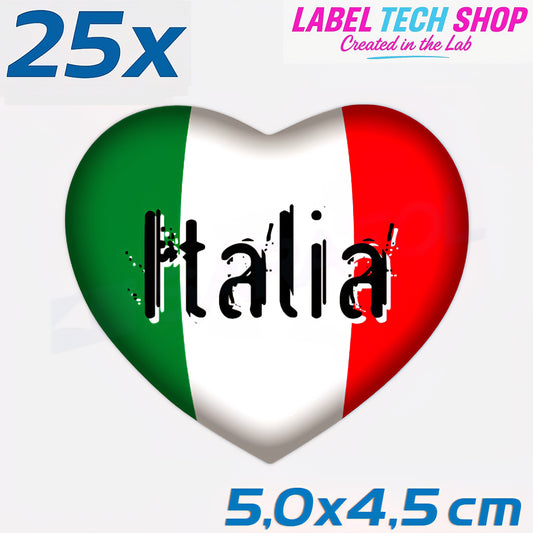 25x Italia/Italien Aufkleber Herz 5×4,5cm Flagge Italien Adesivo Cuore Sticker 060