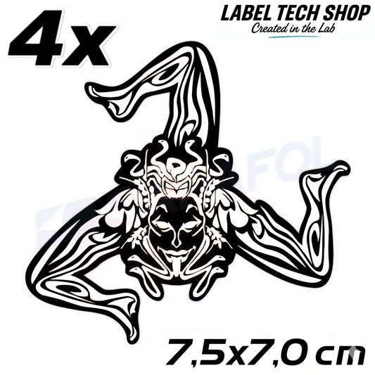4x Sizilien Trinacria Aufkleber White Black – Sicilia Sicily Sticker 7,5x7,0cm (026)