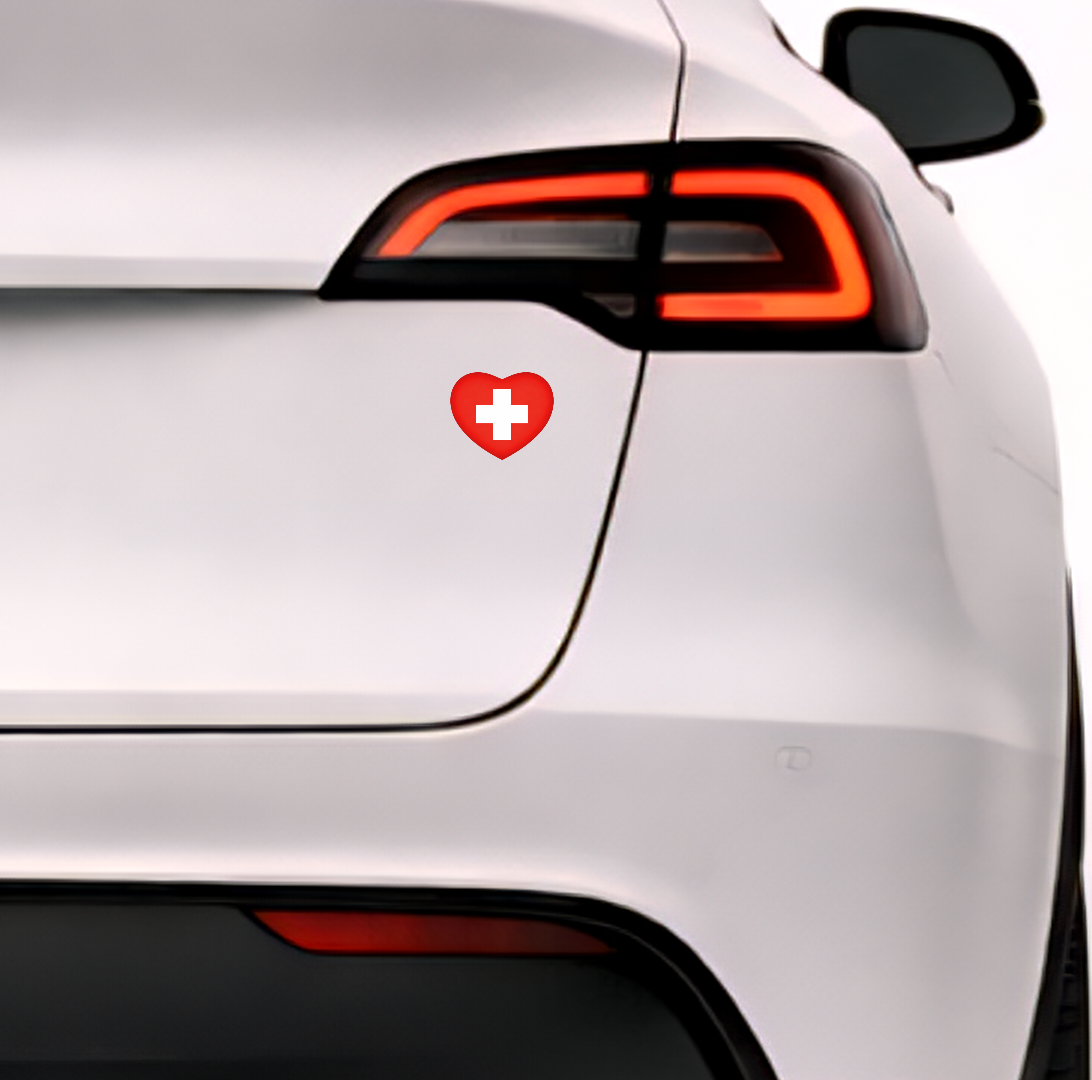 Schweiz Swiss Switzerland Herz Aufkleber Sticker – Svizzera Flag Heart Sticker – Auto Laptop Helm Geschenk – 5,0 × 4,5 cm (059)