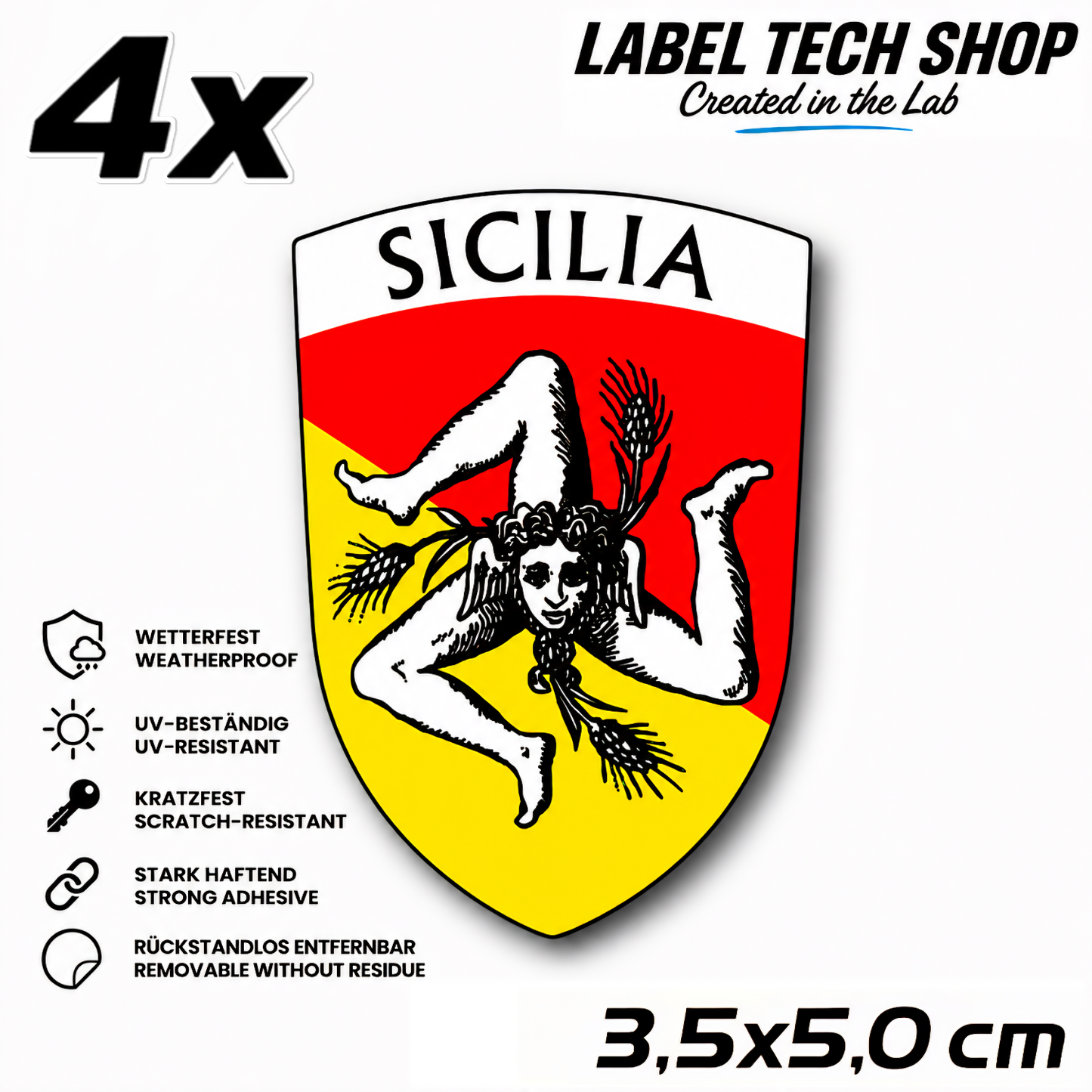 Sizilien Aufkleber Adesivo Siciliano Sicilia Sicily Sticker Flagge Wappen Emblem Auto Helm 3,5x5,0cm NR.017