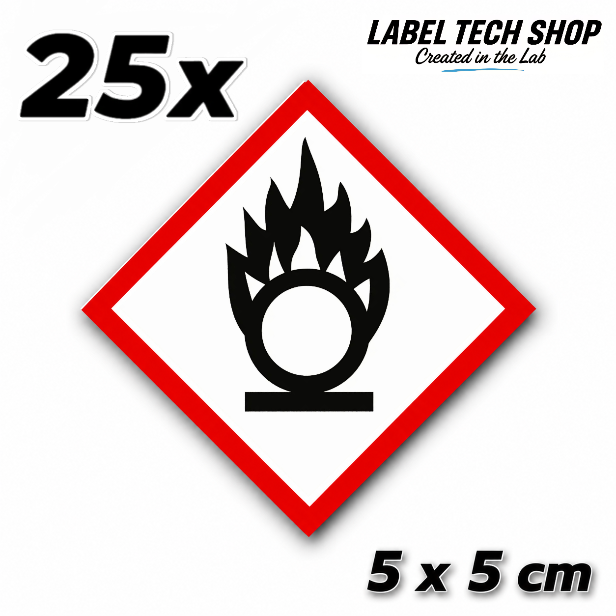 GHS03 Brandfördernd Aufkleber Oxidizing Hazard Sticker Gefahrstoffsymbol Gefahrgut Chemie Labor Kennzeichen nach CLP / GHS Arbeitssicherheit