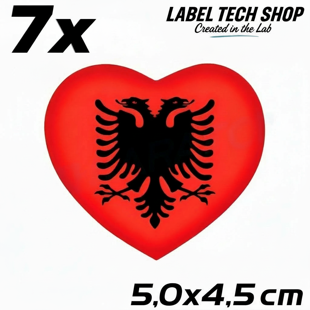 7x Albania Shqiponja Herz Sticker – Albanien Flagge Heart Aufkleber 4,5x5,5cm (005)