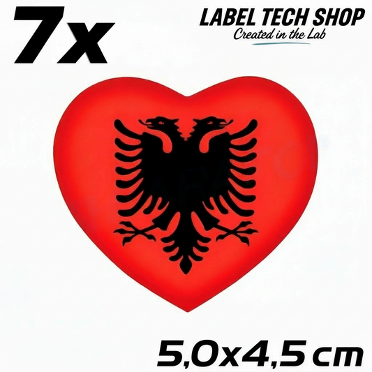 7x Albania Shqiponja Herz Sticker – Albanien Flagge Heart Aufkleber 4,5x5,5cm (005)