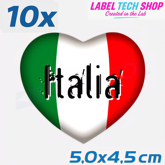 10x Italia/Italien Aufkleber Herz 5×4,5cm Flagge Italien Adesivo Cuore Sticker 060