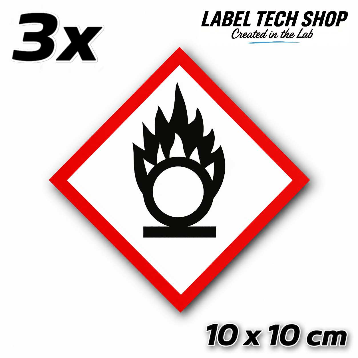 GHS03 Brandfördernd Aufkleber Oxidizing Hazard Sticker Gefahrstoffsymbol Gefahrgut Chemie Labor Kennzeichen nach CLP / GHS Arbeitssicherheit