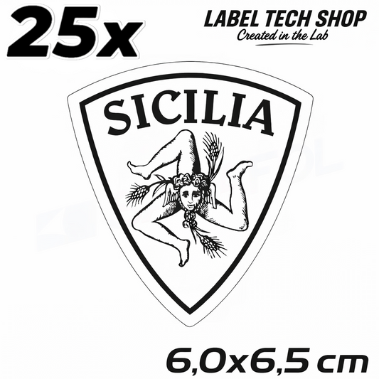 25x Sizilien Aufkleber, Sicilia Sicily Flag Wappen Sticker Black,White 6,0x6,5cm (063)