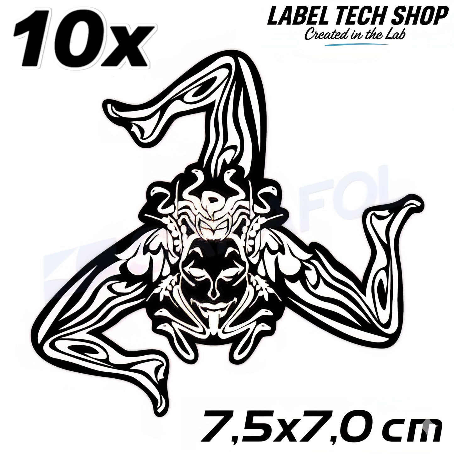 10x Sizilien Trinacria Aufkleber White Black – Sicilia Sicily Sticker 7,5x7,0cm (026)