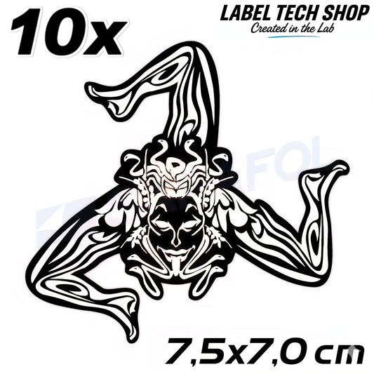 10x Sizilien Trinacria Aufkleber White Black – Sicilia Sicily Sticker 7,5x7,0cm (026)