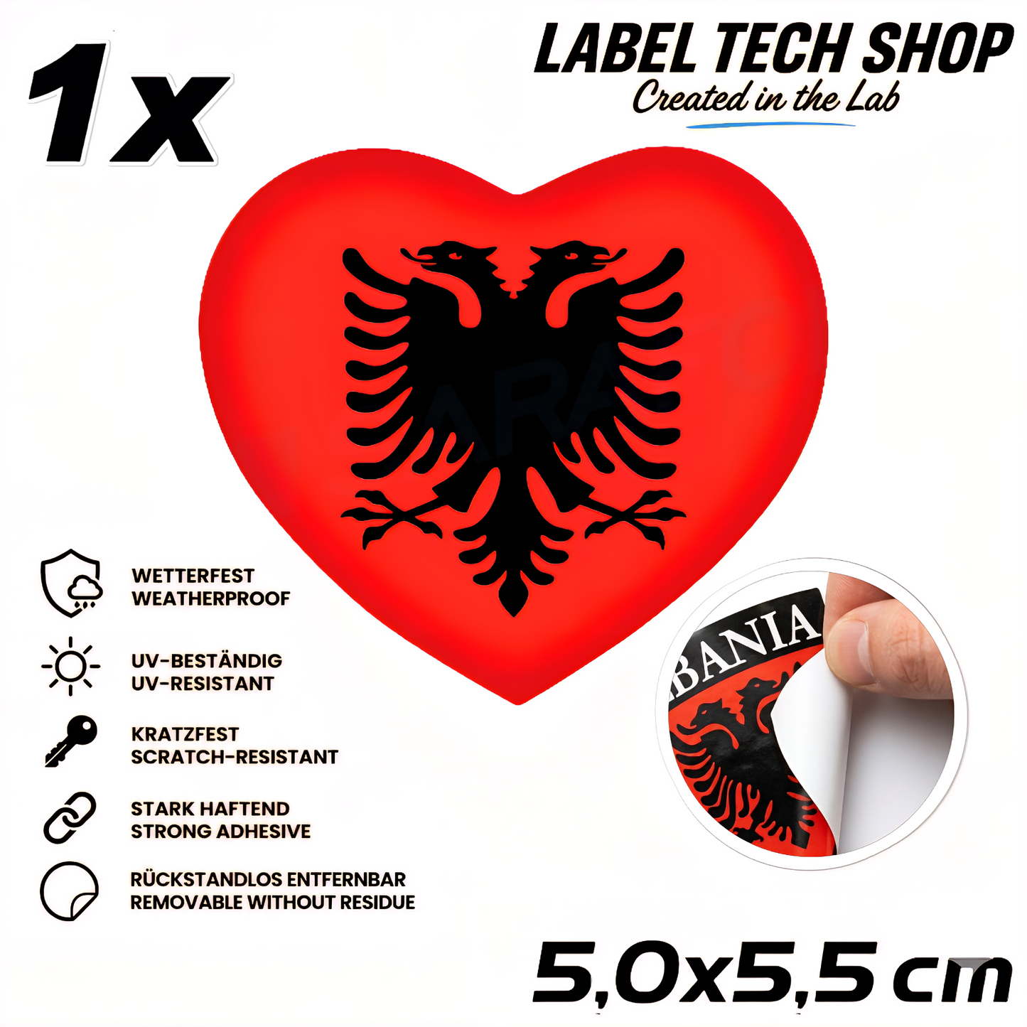 🇦🇱 Albanien Herz Aufkleber Albania Heart Sticker Zemra Shqiptare Sticker Adler 5,0x5,5cm NR.005