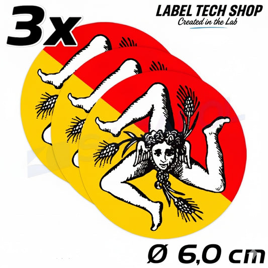 3x Sizilien Aufkleber – Sicilia Sicily Flagge Wappen Sticker Rund Ø 6 cm (029)