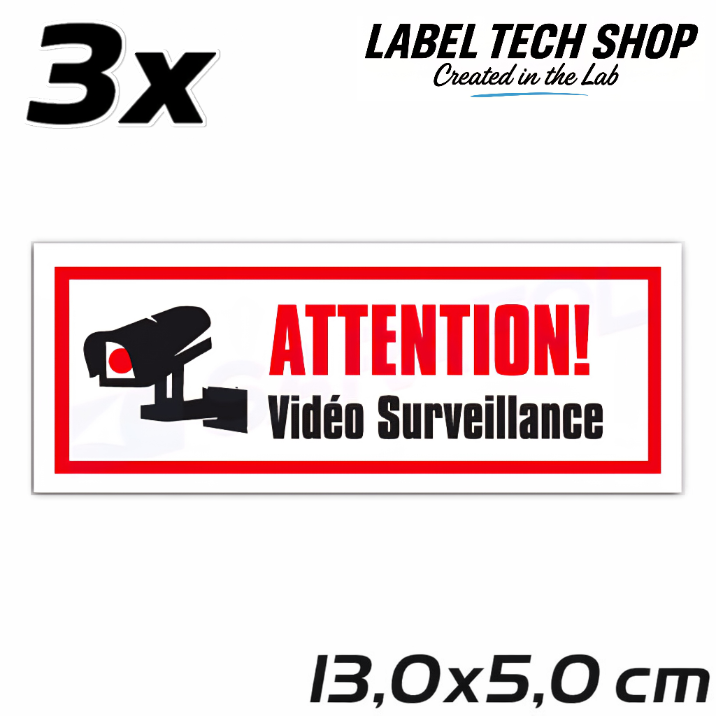 Autocollant Vidéo Surveillance – Attention Caméra Sécurité – Sticker Surveillance – 13,0 × 5,0 cm (125)