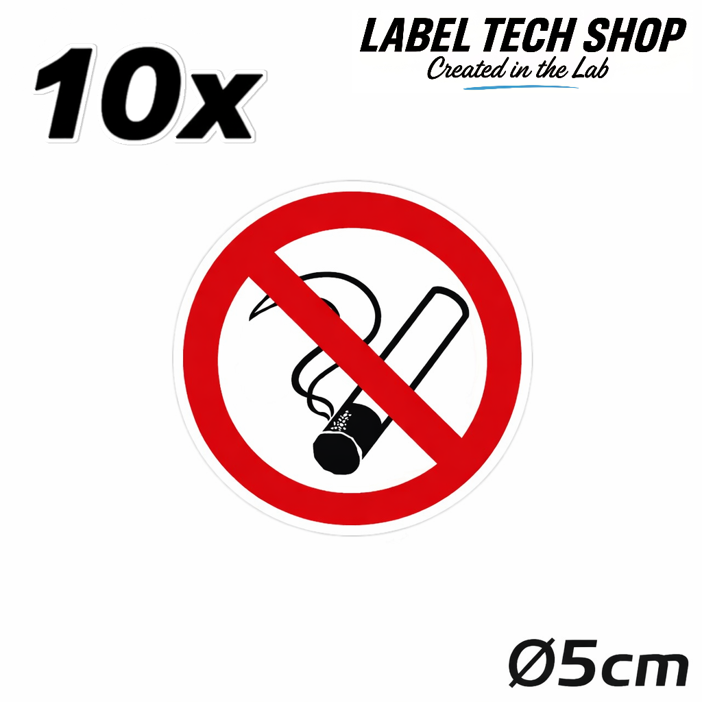 Rauchen verboten Aufkleber Ø5 cm – No Smoking Sticker – No Fumar Hinweiszeichen Innen & Außen – Verbotsschild (126)