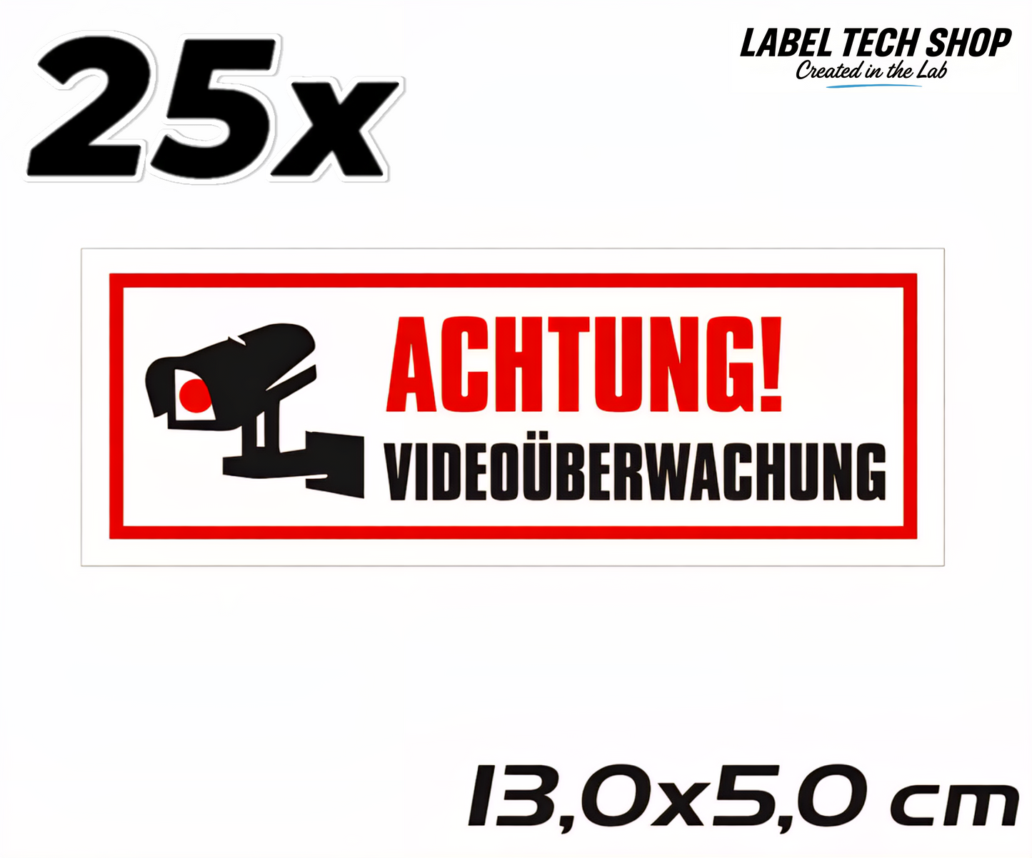 Achtung Videoüberwachung Kamera Aufkleber 13×5cm Hinweiszeichen für Innen&Außen 123