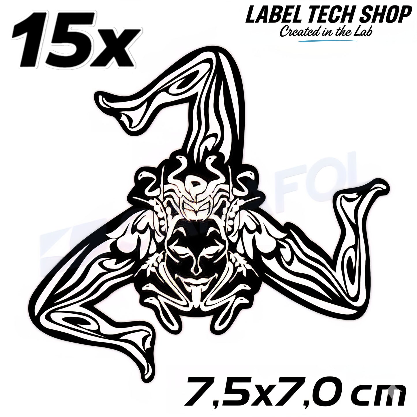 15x Sizilien Trinacria Aufkleber White Black – Sicilia Sicily Sticker 7,5x7,0cm (026)