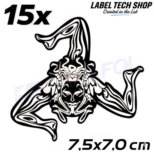 15x Sizilien Trinacria Aufkleber White Black – Sicilia Sicily Sticker 7,5x7,0cm (026)