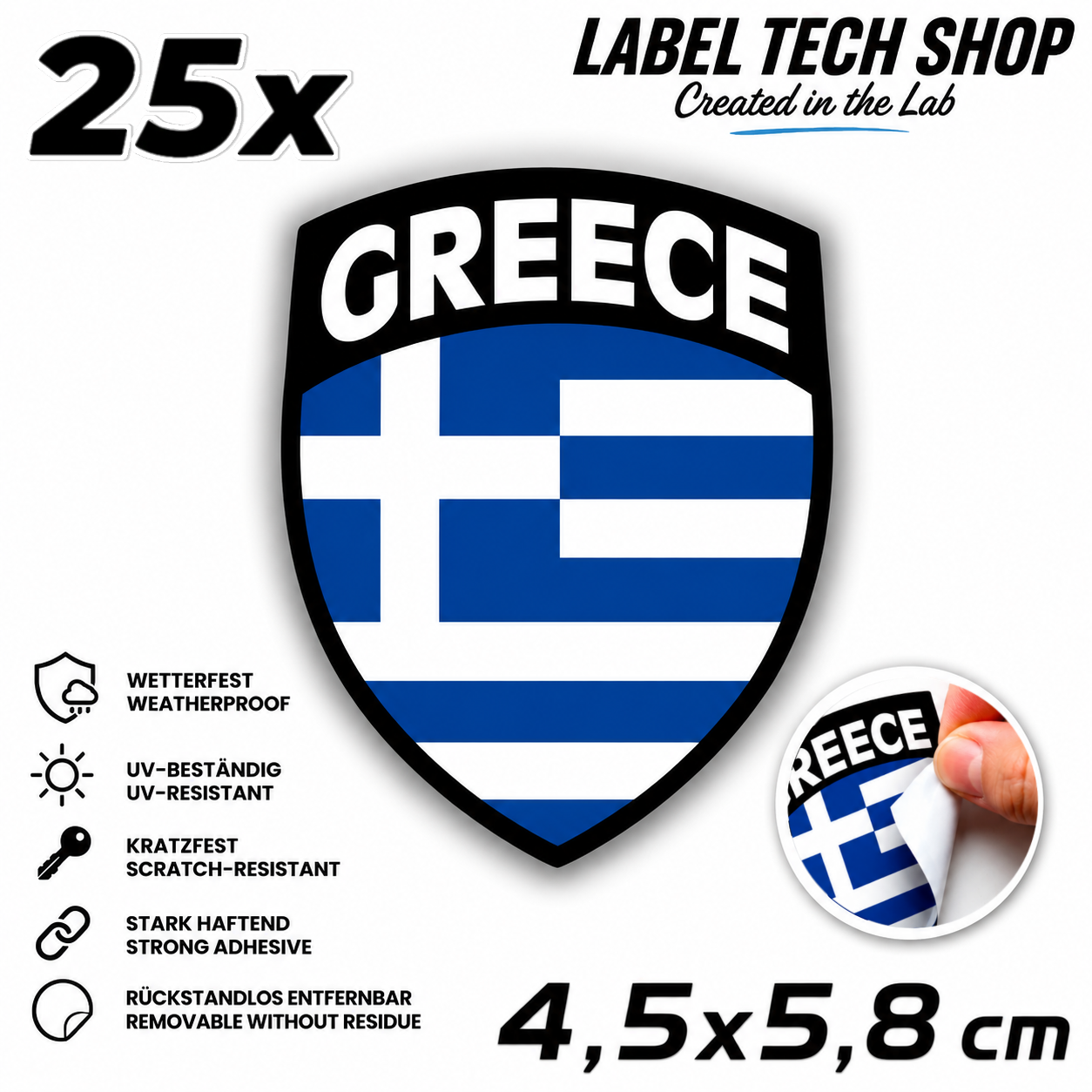 🇬🇷 Griechenland Aufkleber Αυτοκόλλητο Ελλάδας Greece Sticker Flagge Wappen Emblem Auto Helm 4,5x5,8cm NR.109
