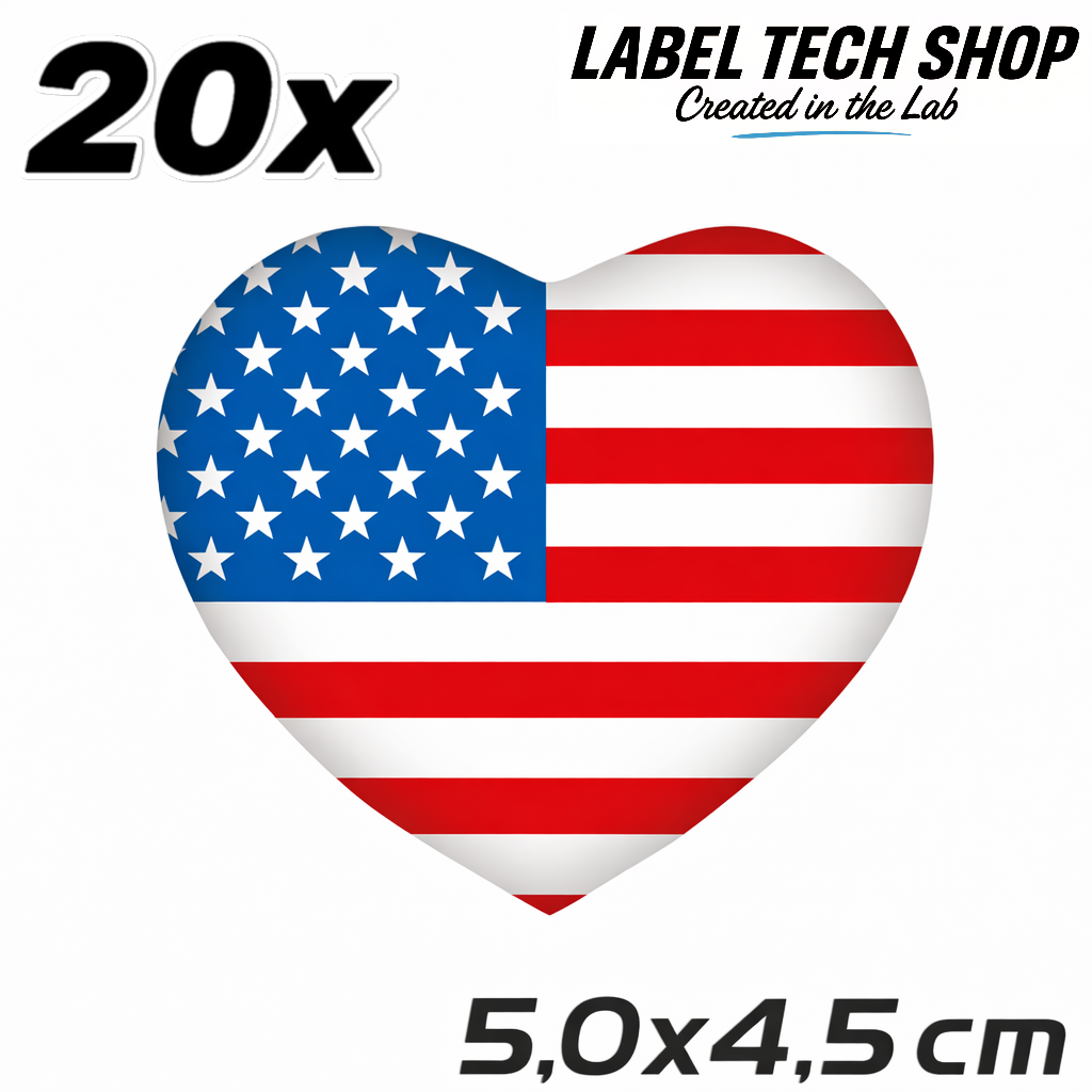 America Amerika Herz Aufkleber Sticker – USA Flag Heart Sticker – Auto Laptop Helm Geschenk – 5,0 × 4,5 cm (057)