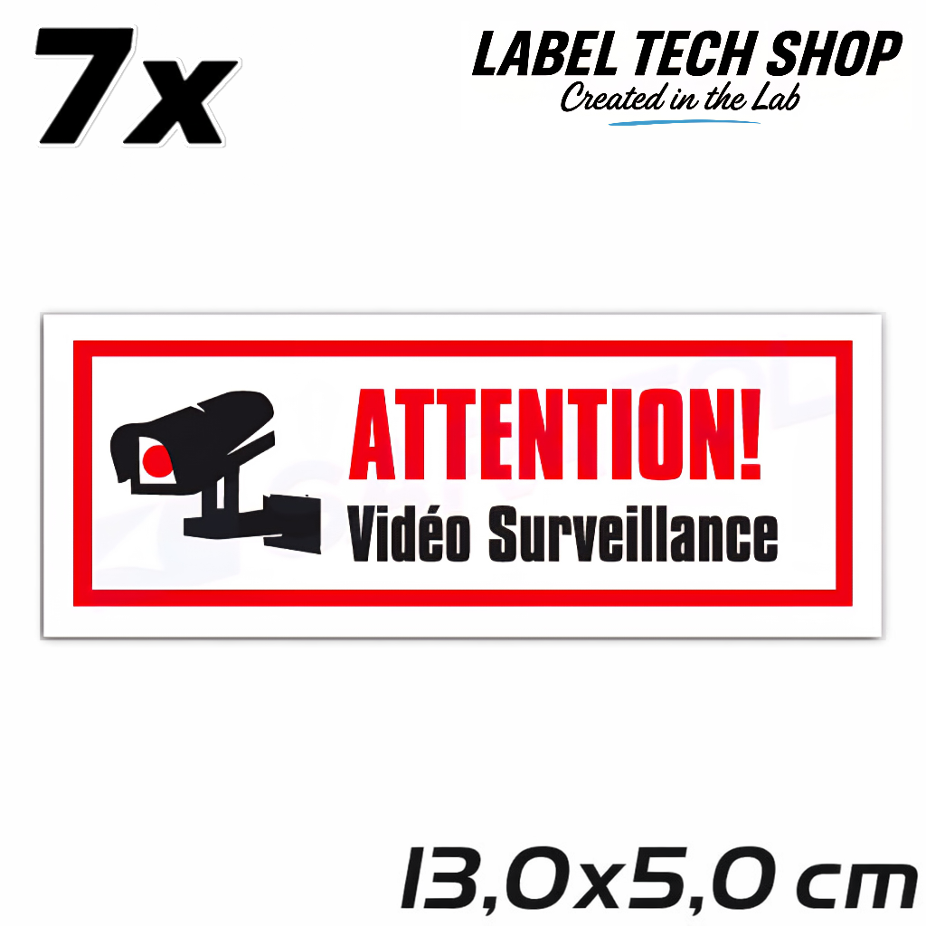 Autocollant Vidéo Surveillance – Attention Caméra Sécurité – Sticker Surveillance – 13,0 × 5,0 cm (125)