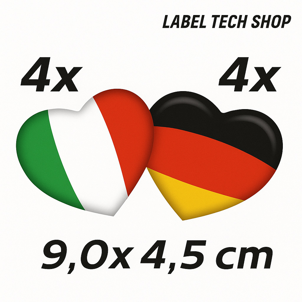 4x Italien & 4x Deutschland Aufkleber Herz 9×4,5cm Flagge Italien Adesivo Cuore Sticker 062