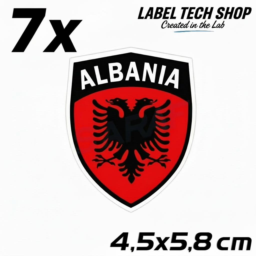 7x Albanien Aufkleber Shqipëria Shqiponja  – Albania Flagge Emblem Wappen Sticker 4,5x5,8cm (105)