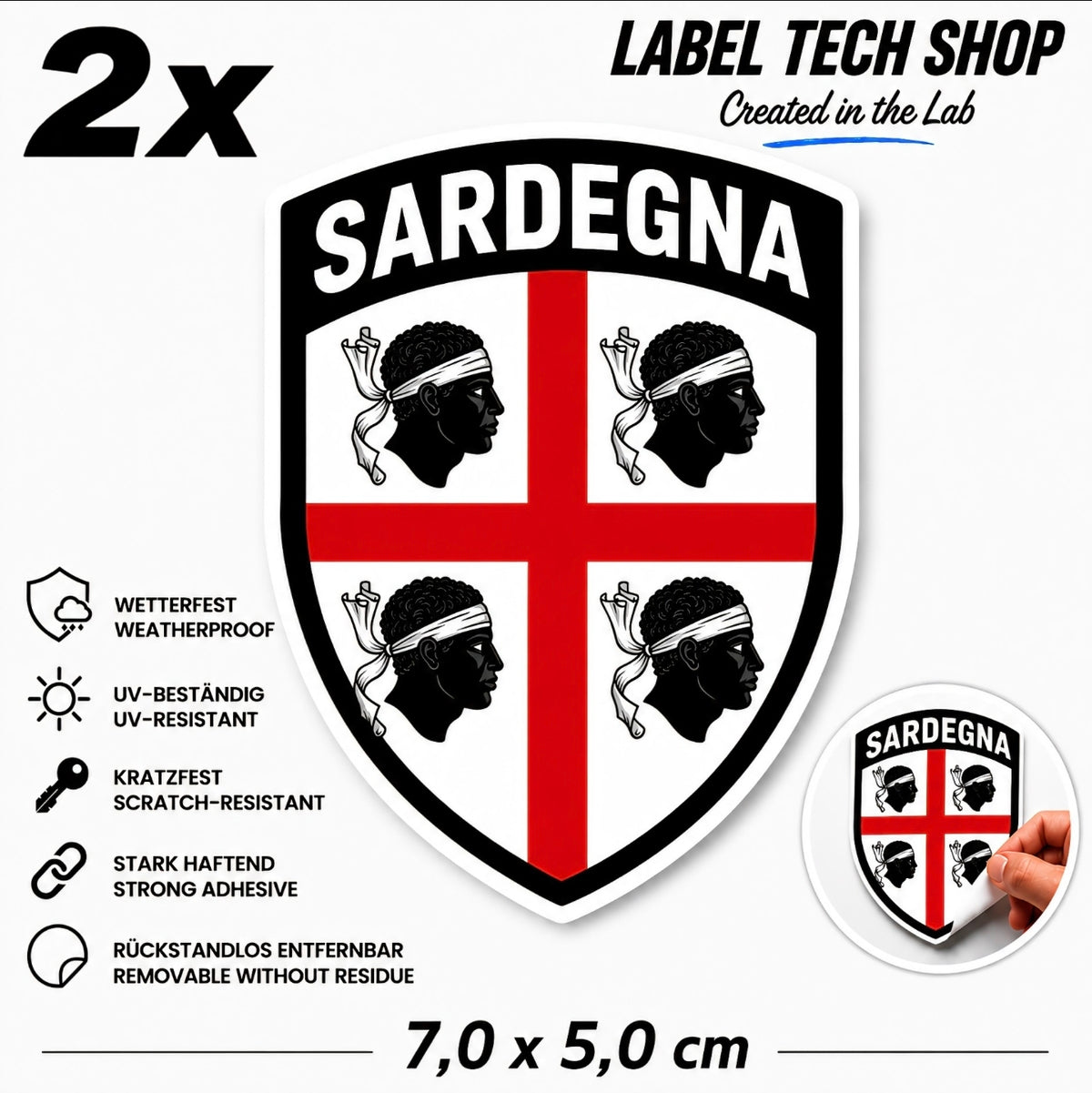 Sardegna Sardinien Sardinia Aufkleber Adesivo Sticker Quattro Mori Flagge Wappen Emblem Auto Helm 7,0x5,0cm NR.008