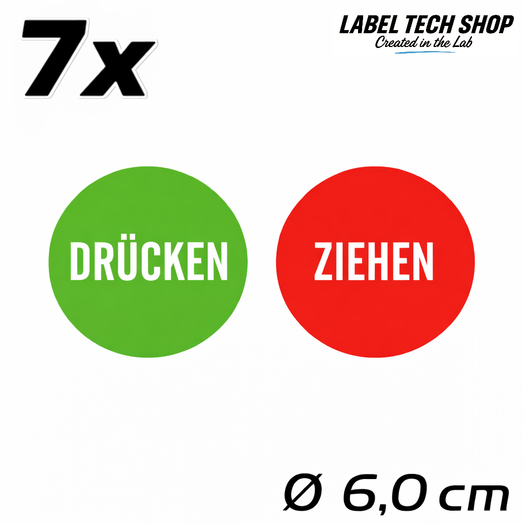 1x Drücken 1x Ziehen Aufkleber 6,0 cm Ø Sticker Hinweiszeichen Gebotszeichen Schild Außenbereich Innenbereich 119