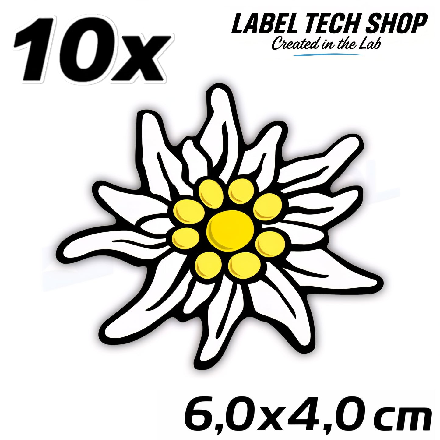 10x Edelweiß Aufkleber 🌼 Alpenblume Sticker – Stella Alpina 6,0×4,0 cm