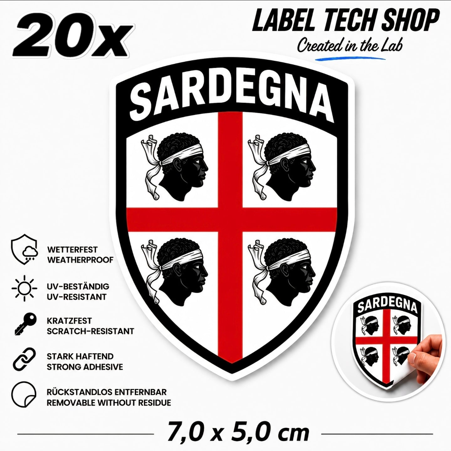 Sardegna Sardinien Sardinia Aufkleber Adesivo Sticker Quattro Mori Flagge Wappen Emblem Auto Helm 7,0x5,0cm NR.008