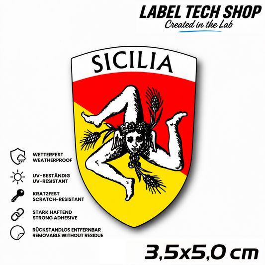 Sizilien Aufkleber Adesivo Siciliano Sicilia Sicily Sticker Flagge Wappen Emblem Auto Helm 3,5x5,0cm NR.017