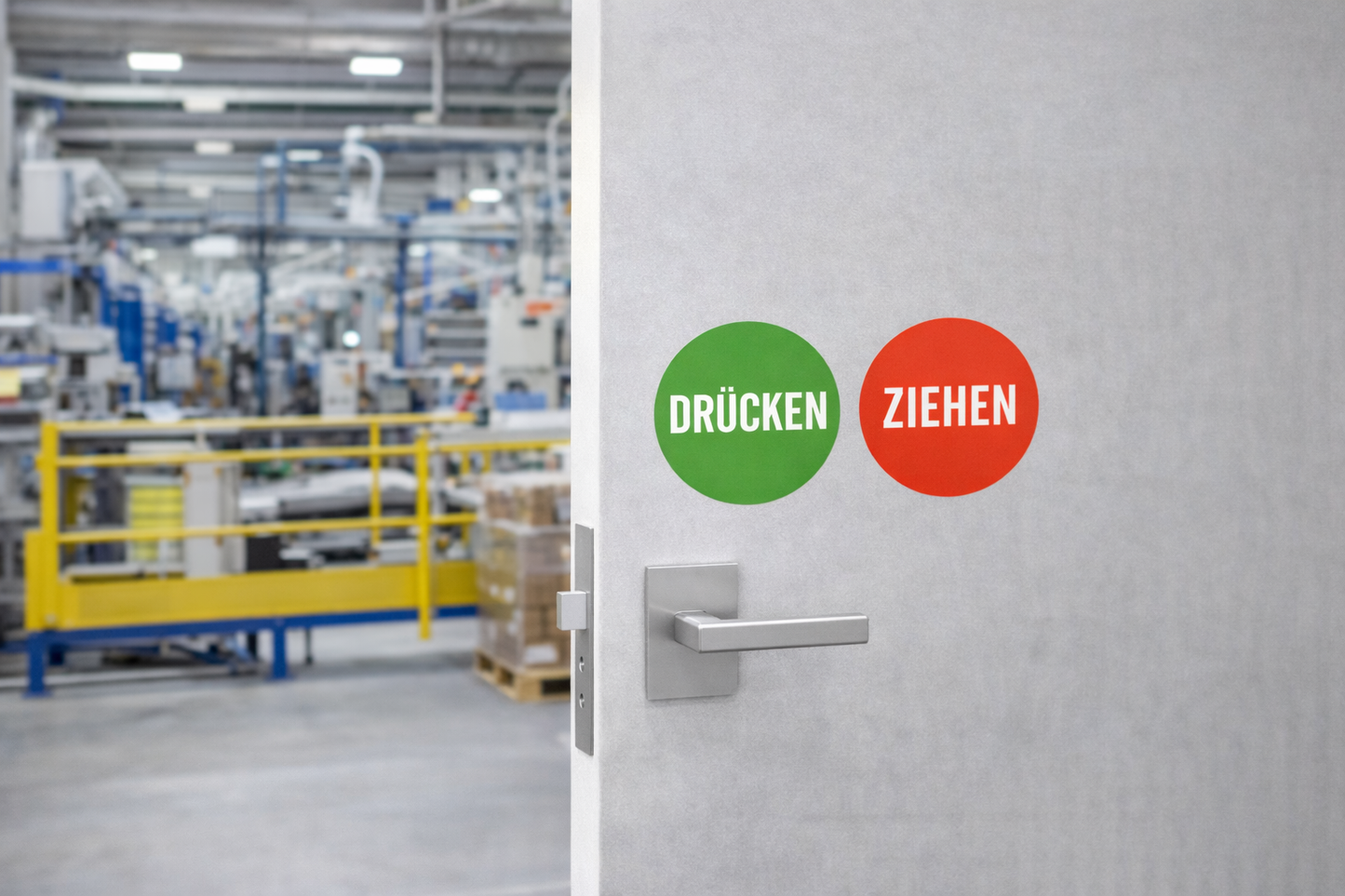 1x Drücken 1x Ziehen Aufkleber 6,0 cm Ø Sticker Hinweiszeichen Gebotszeichen Schild Außenbereich Innenbereich 119