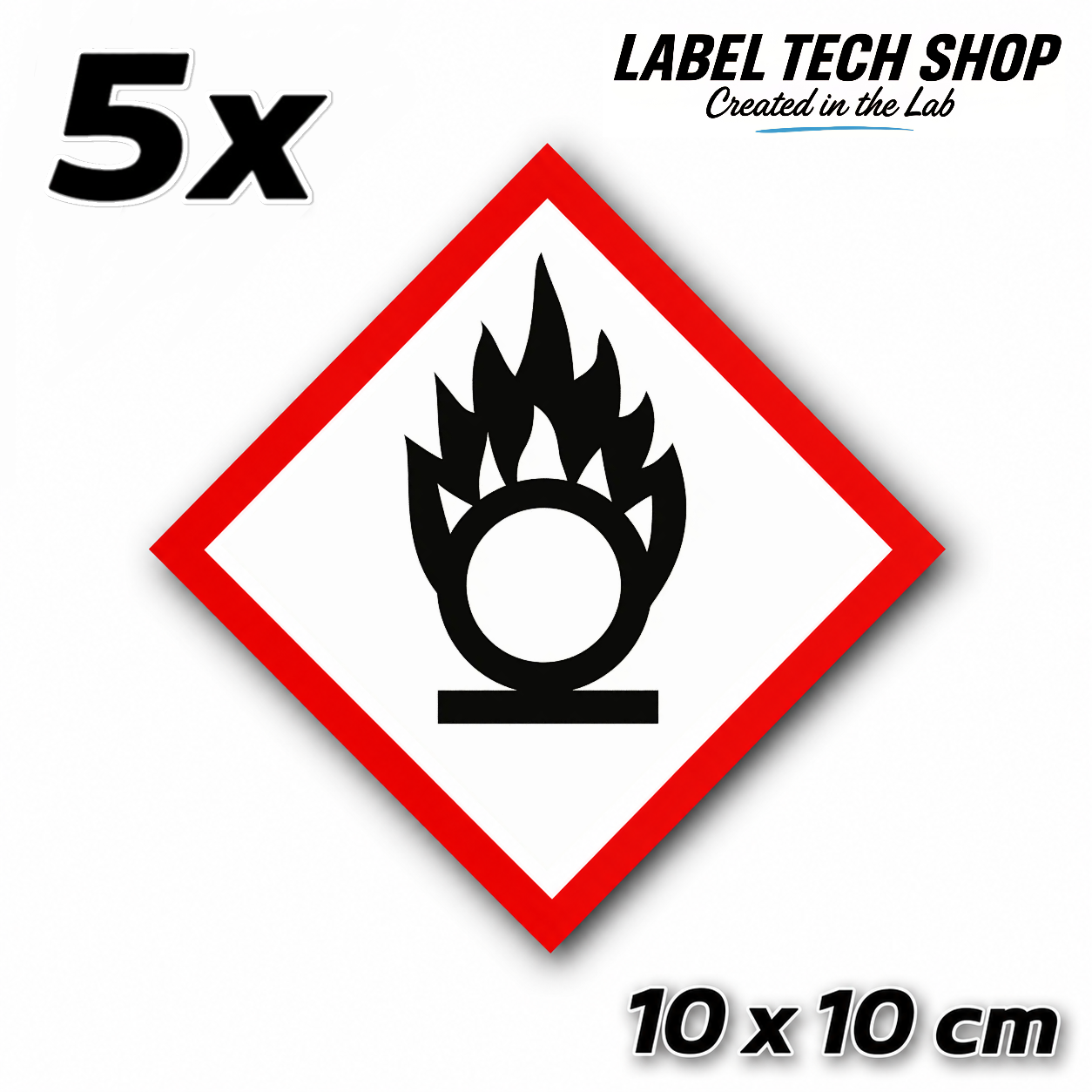 GHS03 Brandfördernd Aufkleber Oxidizing Hazard Sticker Gefahrstoffsymbol Gefahrgut Chemie Labor Kennzeichen nach CLP / GHS Arbeitssicherheit
