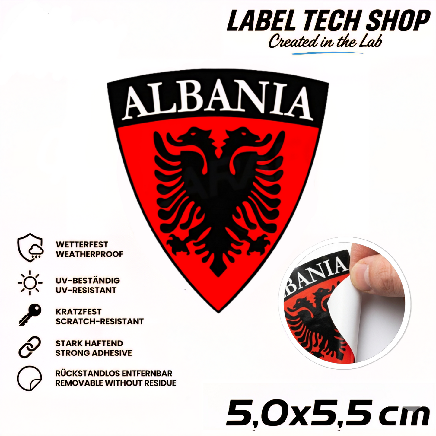 🇦🇱 Albanien Aufkleber Albania Sticker Shqiperia Adler Wappen Emblem Auto Helm 5,0x5,5cm NR.004
