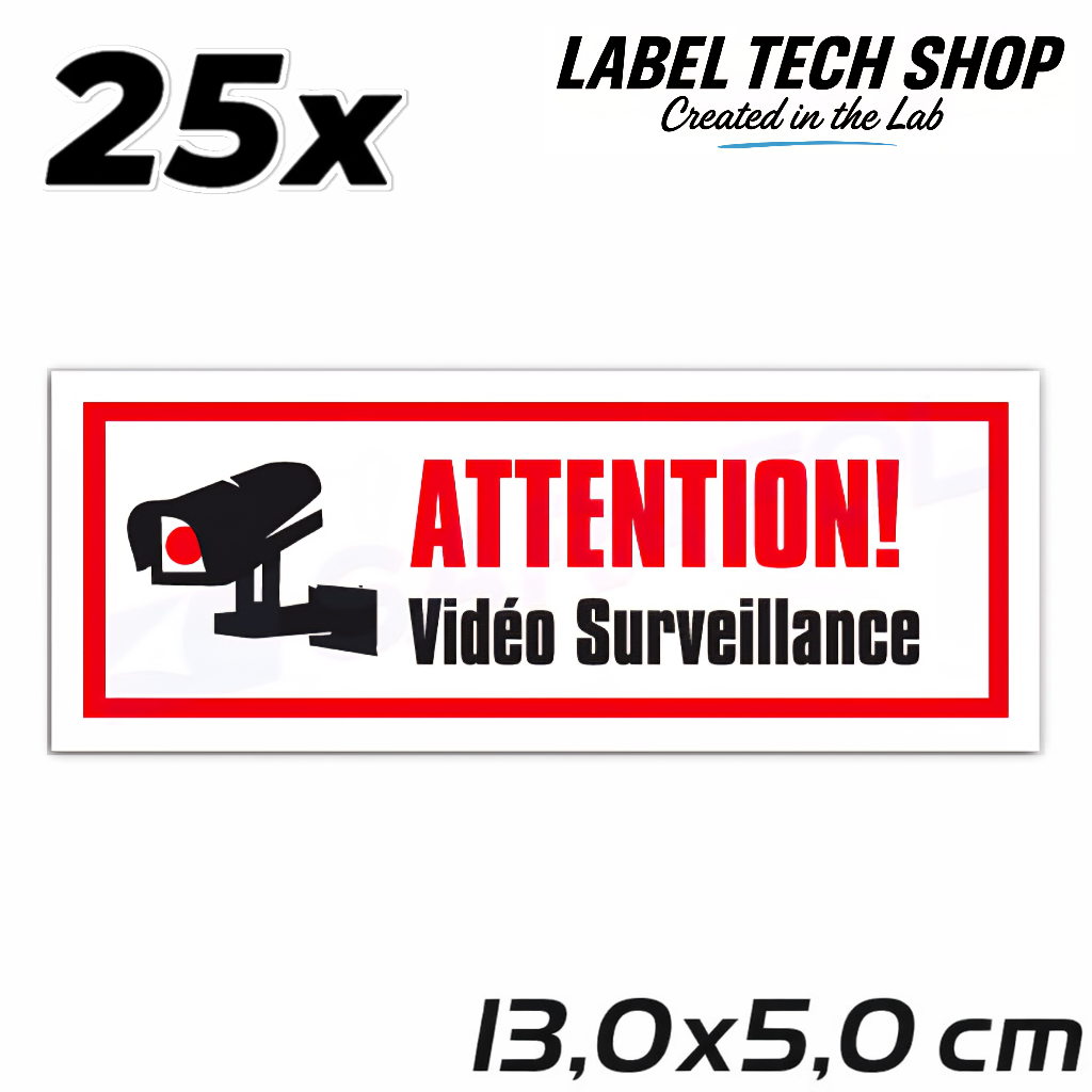 Autocollant Vidéo Surveillance – Attention Caméra Sécurité – Sticker Surveillance – 13,0 × 5,0 cm (125)