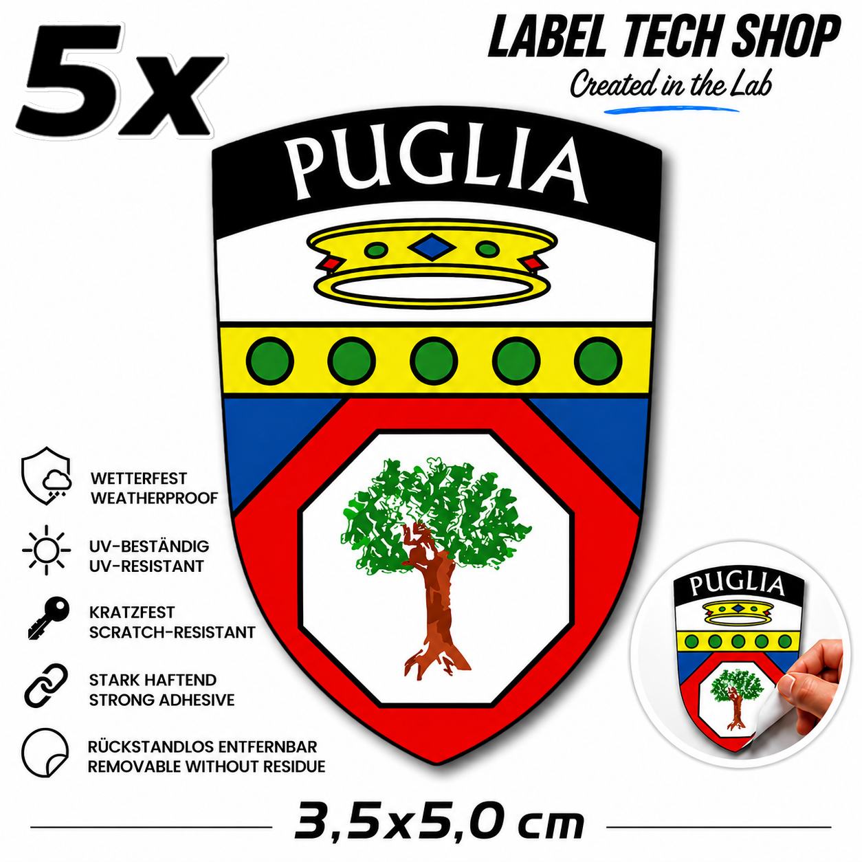 Apulien Puglia Pugliese Aufkleber Adesivo Sticker Bari Foggia Flagge Wappen Emblem Auto Helm 3,5x5,5cm NR.012